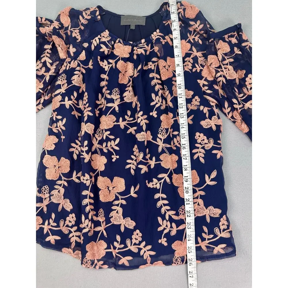 NWOT Anthropologie Sunday in Brooklyn Navy Pink Embroidered Floral Blouse Size S - Picture 8 of 11